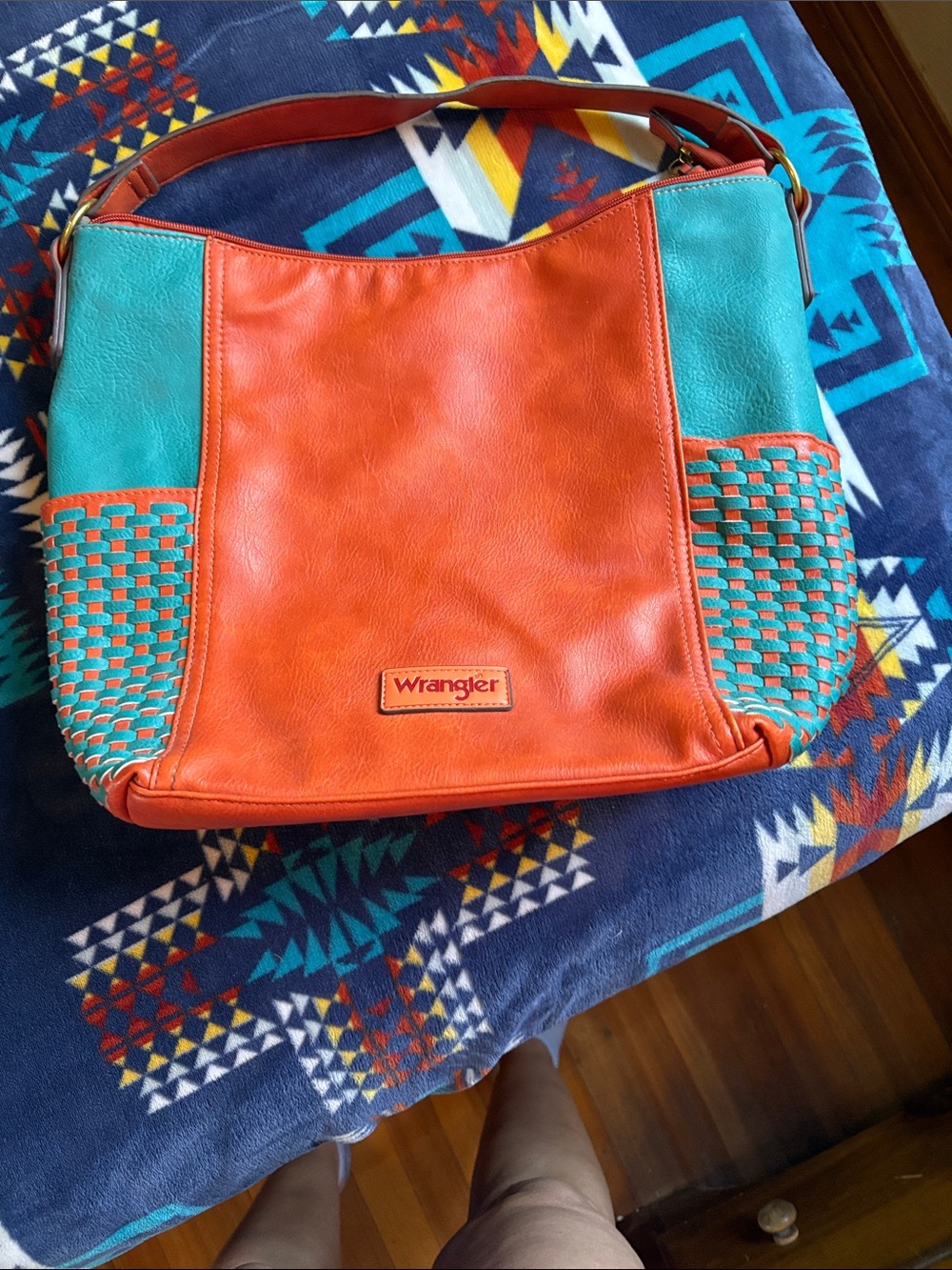 Wrangler Orange and Turquoise Leather Shoulder Bag